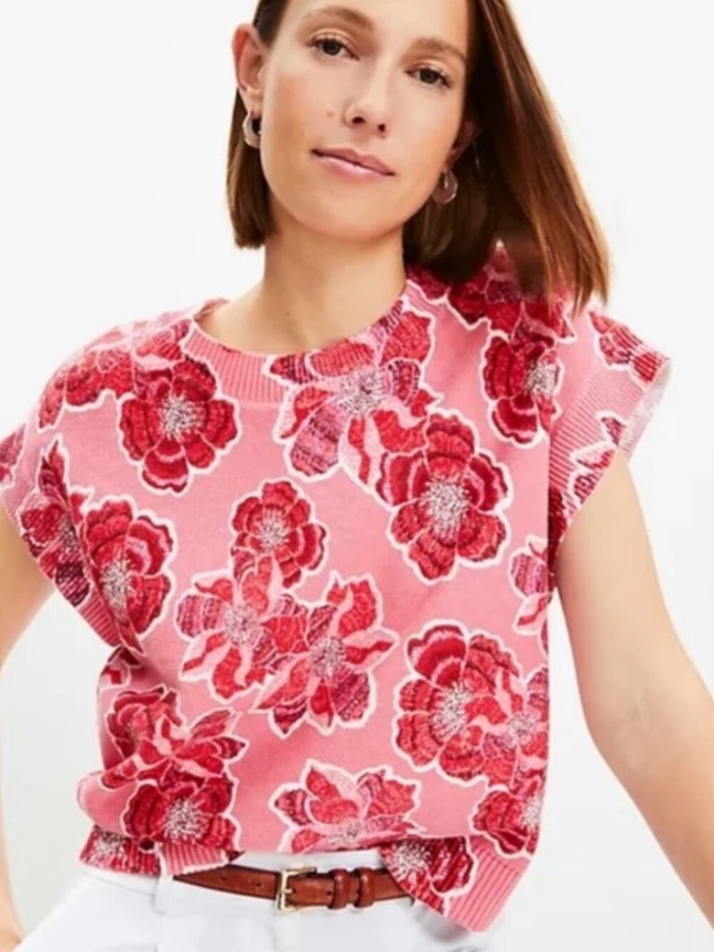 LOFT floral print short sleeve sweater NWT - Picture 2 of 7
